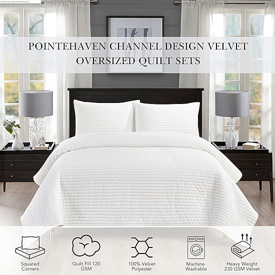 Pointehaven Velvet Channel Design Oversized Quilt Set