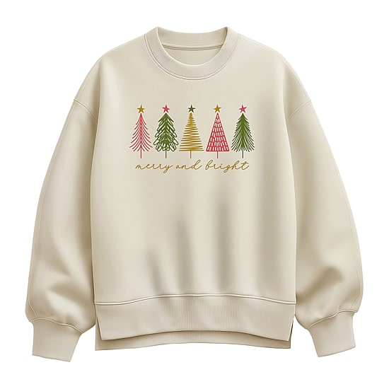 Merry And Bright Womens Crew Neck Long Sleeve Sweatshirt