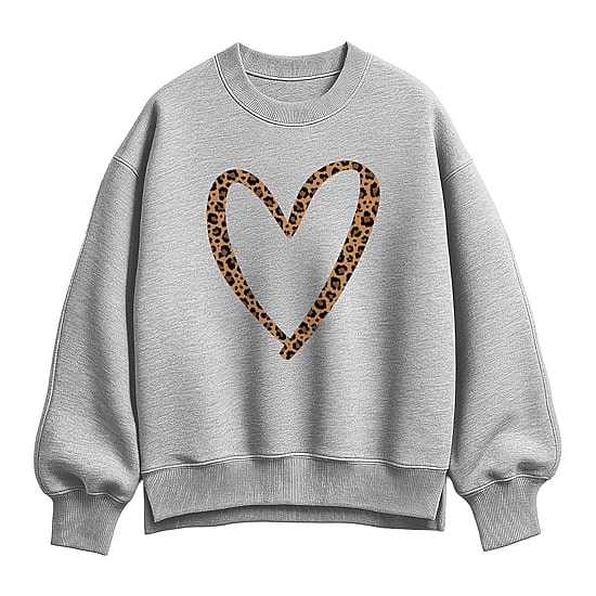 Leopard Heart Womens Crew Neck Long Sleeve Sweatshirt