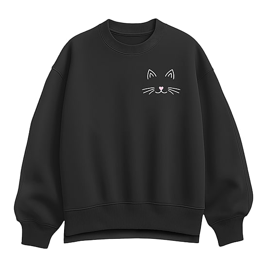 Cat Face Womens Crew Neck Long Sleeve Sweatshirt