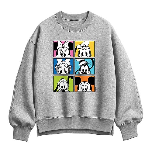 Character Grid Womens Crew Neck Long Sleeve Mickey and Friends Sweatshirt, Medium, Gray