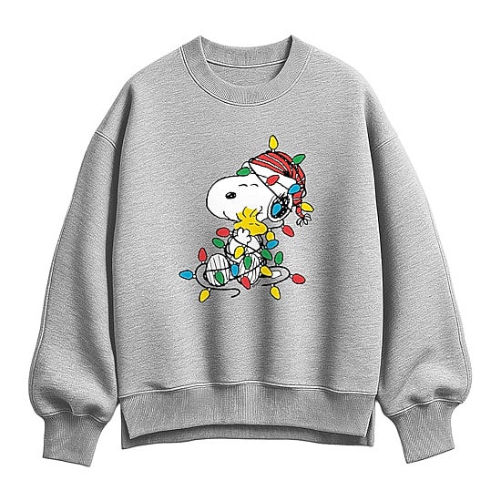 Christmas Lights Womens Crew Neck Long Sleeve Snoopy Sweatshirt