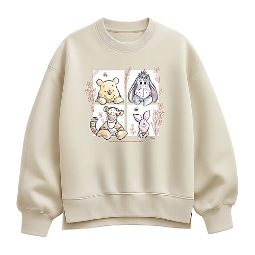 Hybrid Tees Pooh Character Grid Womens Crew Neck Long Sleeve Winnie The Pooh Sweatshirt In Beige