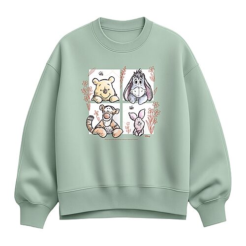 Hybrid Tees Pooh Character Grid Womens Crew Neck Long Sleeve Winnie The Pooh Sweatshirt In Green