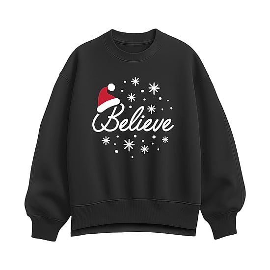 Believe Santa Hat Womens Crew Neck Long Sleeve Sweatshirt