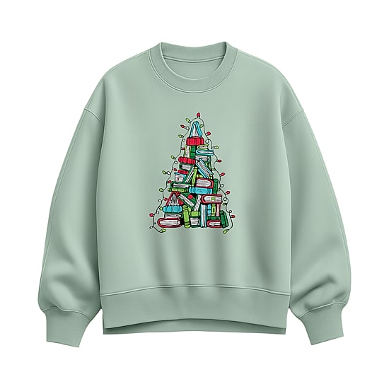 Book Christmas Tree Womens Crew Neck Long Sleeve Sweatshirt