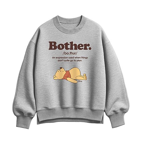 Womens Crew Neck Long Sleeve Winnie The Pooh Sweatshirt, Large, Gray