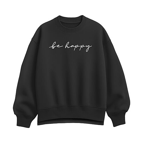 Be Happy Script Womens Crew Neck Long Sleeve Sweatshirt, X-large, Black