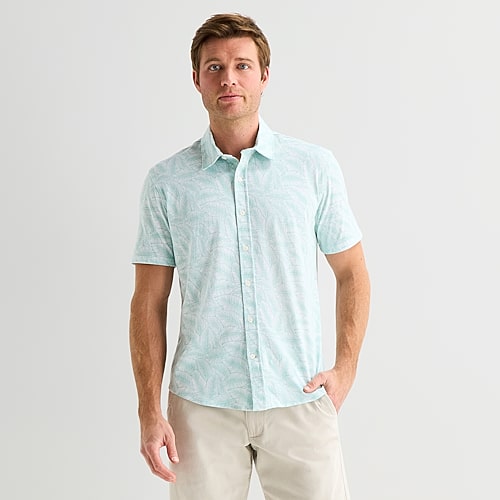 St. John's Bay Mens Short Sleeve Classic Fit Button-Down Shirt, Large, Green
