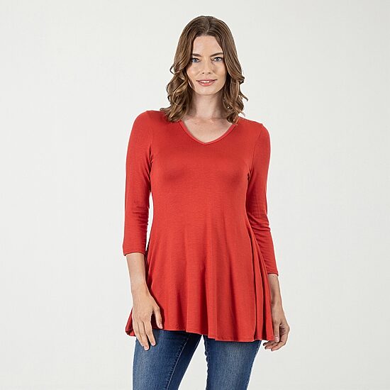 24seven Comfort Apparel Womens V Neck 3/4 Sleeve Tunic Top