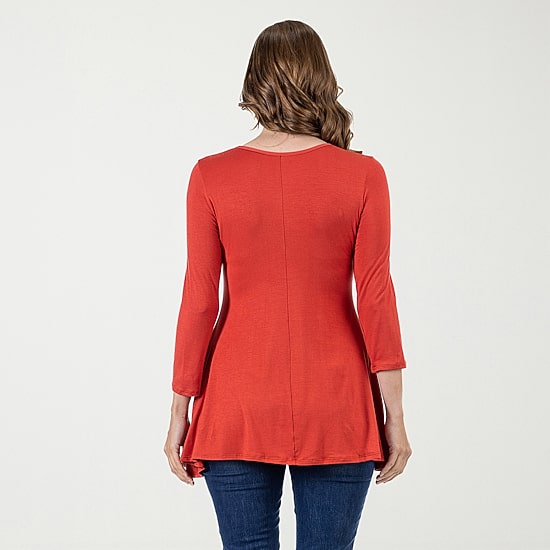 24seven Comfort Apparel Womens V Neck 3/4 Sleeve Tunic Top