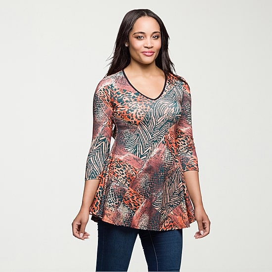 24seven Comfort Apparel Womens V Neck 3/4 Sleeve Tunic Top