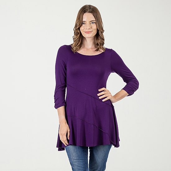 24seven Comfort Apparel Womens Boat Neck 3/4 Sleeve Tunic Top