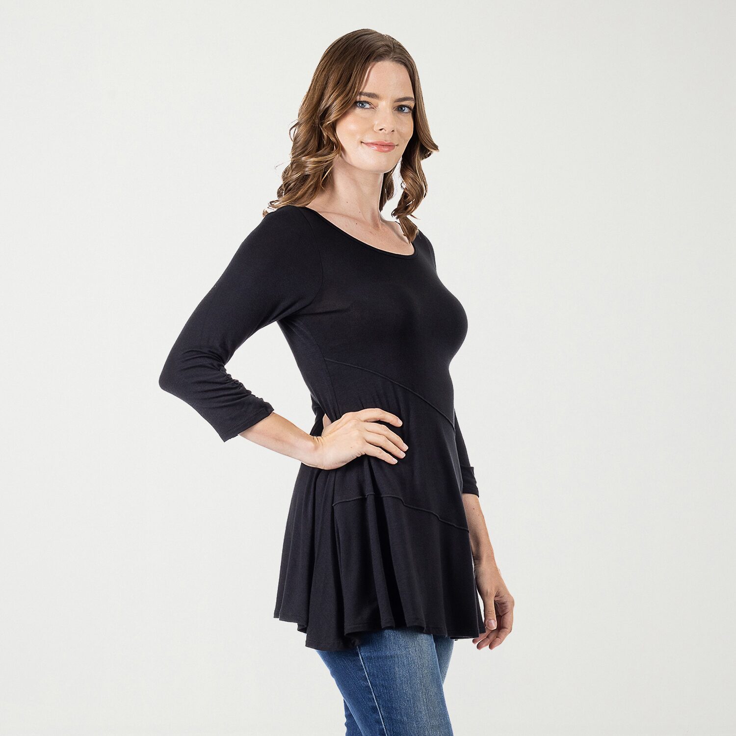 24seven Comfort Apparel Womens Boat Neck 3/4 Sleeve Tunic Top