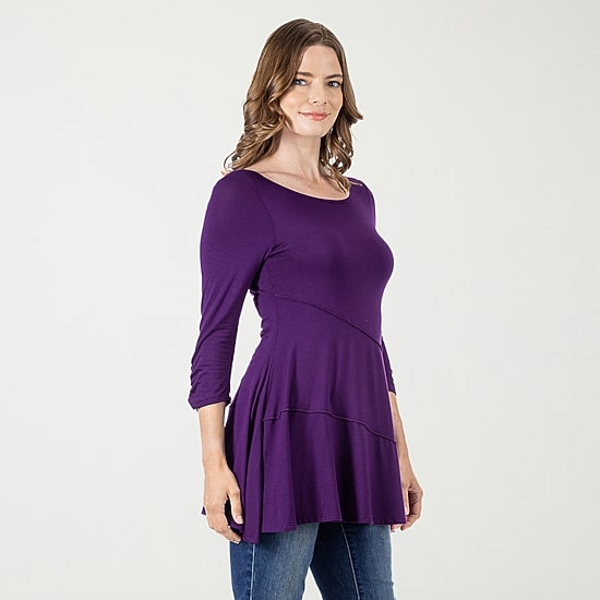 24seven Comfort Apparel Womens Boat Neck 3/4 Sleeve Tunic Top