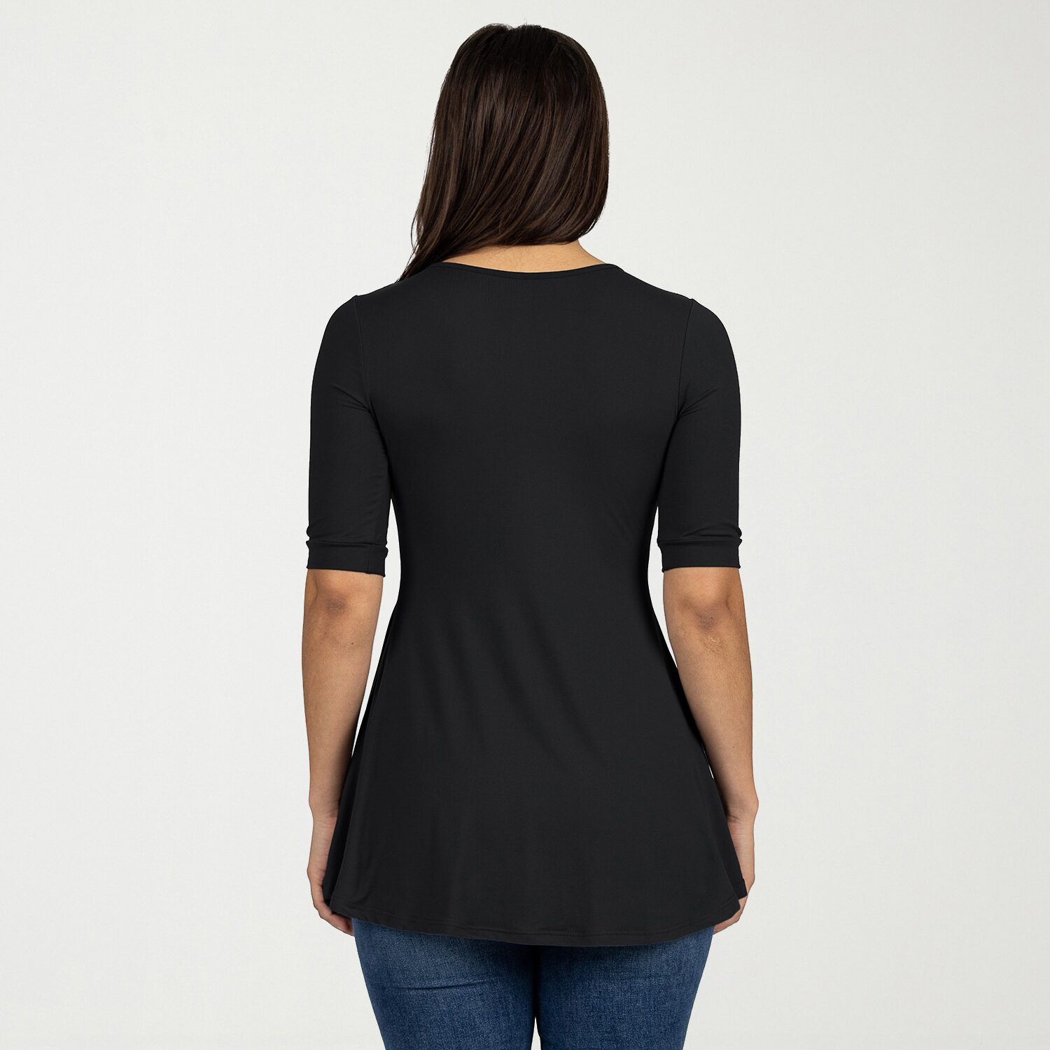 24seven Comfort Apparel Womens V Neck Elbow Sleeve Tunic Top