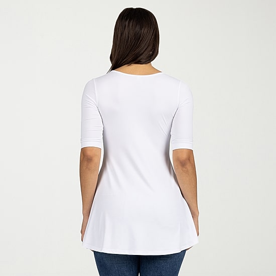 24seven Comfort Apparel Womens V Neck Elbow Sleeve Tunic Top