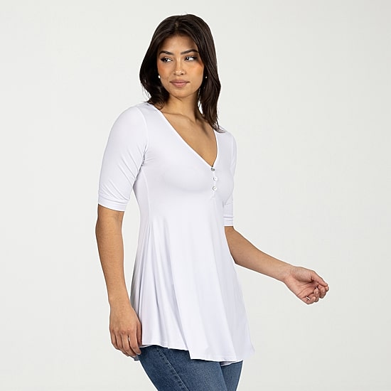 24seven Comfort Apparel Womens V Neck Elbow Sleeve Tunic Top