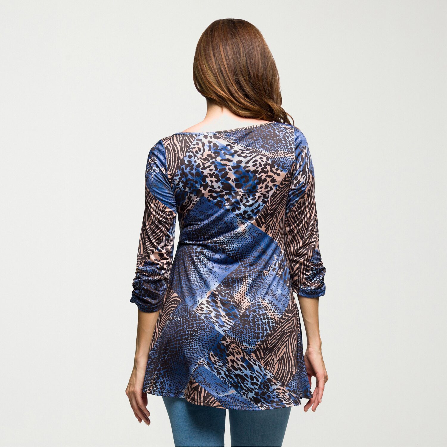 24seven Comfort Apparel Womens Round Neck 3/4 Sleeve Tunic Top