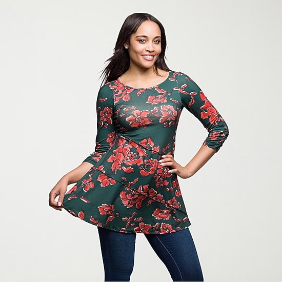 24seven Comfort Apparel Womens Round Neck 3/4 Sleeve Tunic Top