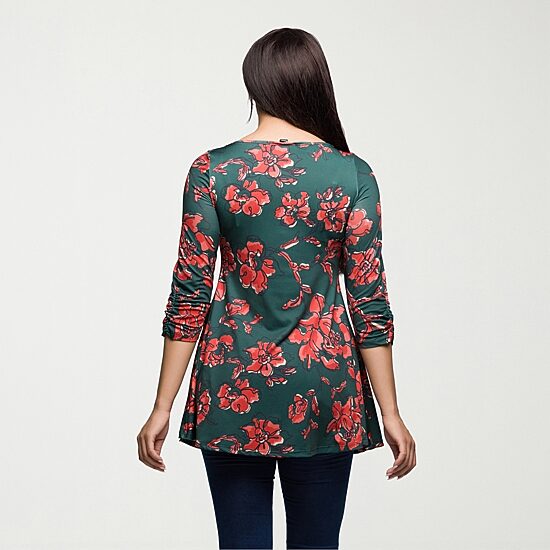 24seven Comfort Apparel Womens Round Neck 3/4 Sleeve Tunic Top