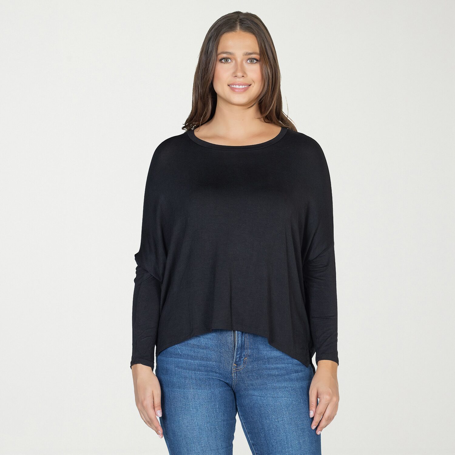 24seven Comfort Apparel Womens Round Neck Long Sleeve Blouse