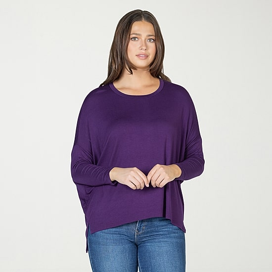24seven Comfort Apparel Womens Round Neck Long Sleeve Blouse