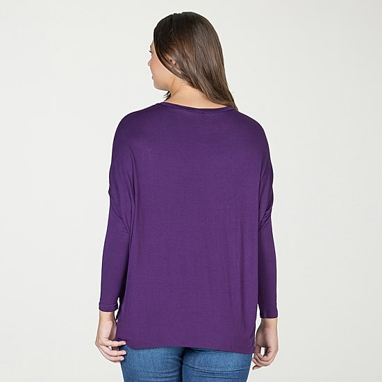 24seven Comfort Apparel Womens Round Neck Long Sleeve Blouse