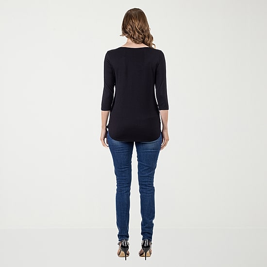 24seven Comfort Apparel Womens V Neck 3/4 Sleeve Tunic Top