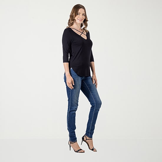 24seven Comfort Apparel Womens V Neck 3/4 Sleeve Tunic Top