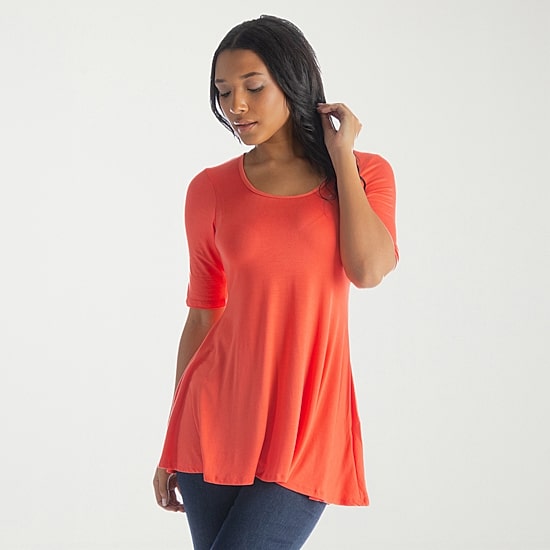 24seven Comfort Apparel Womens Round Neck Elbow Sleeve Tunic Top