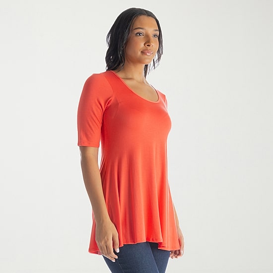24seven Comfort Apparel Womens Round Neck Elbow Sleeve Tunic Top