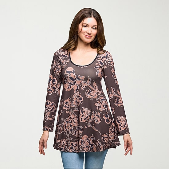 24seven Comfort Apparel Womens Scoop Neck Long Sleeve Tunic Top