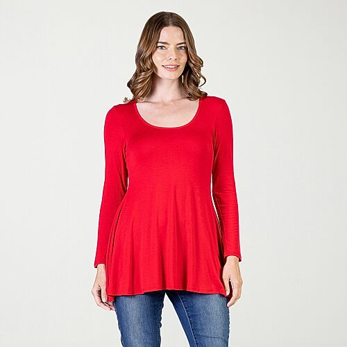 24seven Comfort Apparel Womens Scoop Neck Long Sleeve Tunic Top, Xx-large, Red
