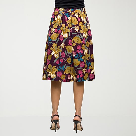 24seven Comfort Apparel Womens Stretch Fabric Mid Rise Midi Pleated Skirt