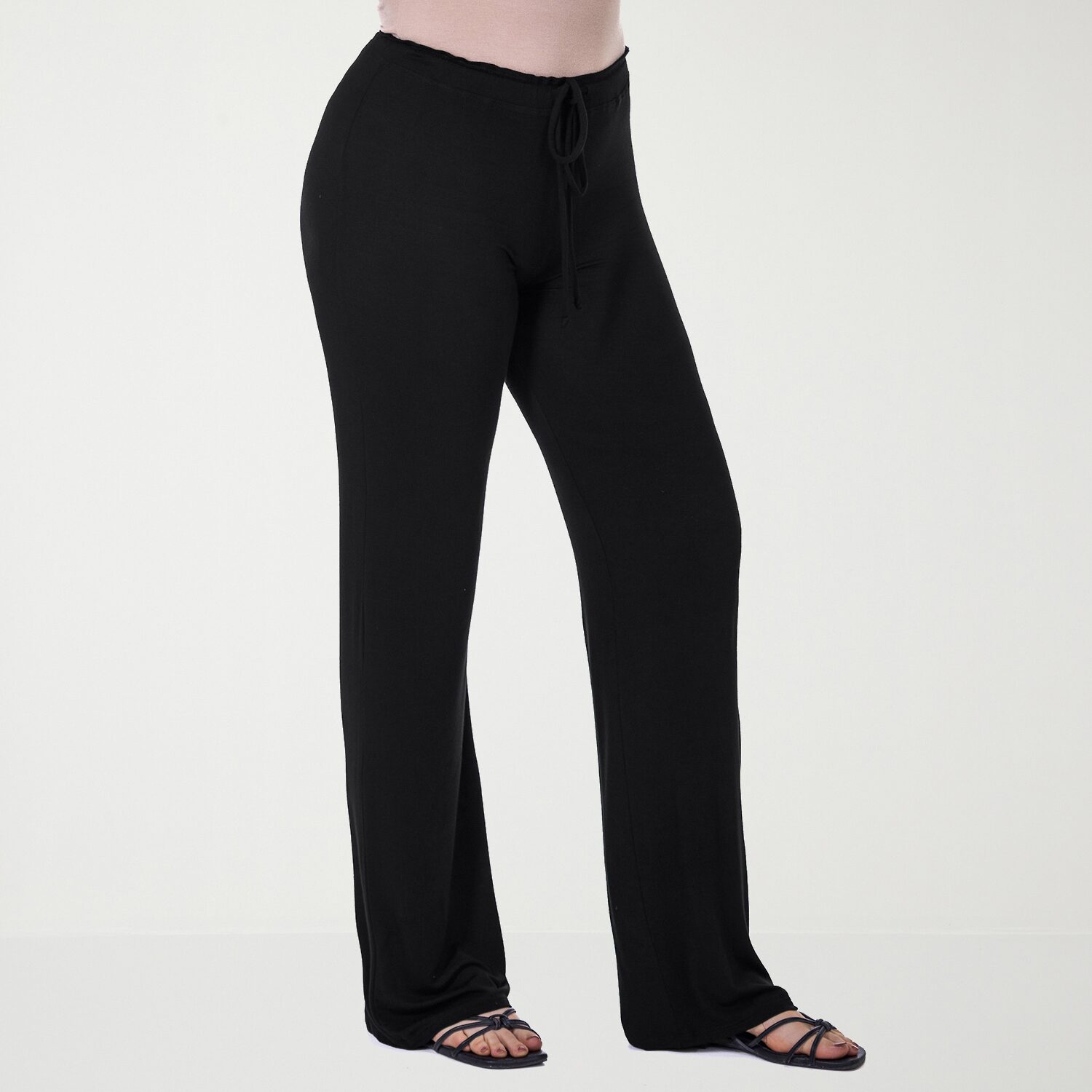 24seven Comfort Apparel Womens Wide Leg Mid Rise Drawstring Pant