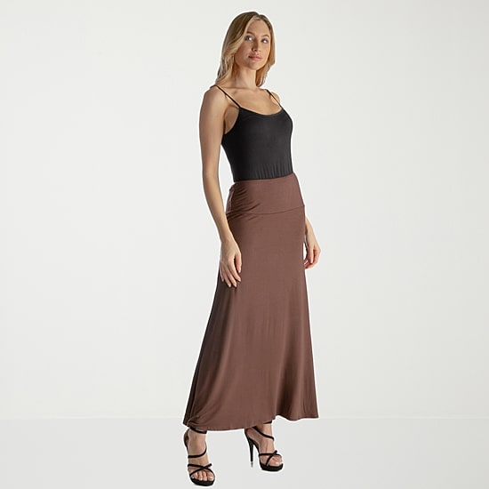 24seven Comfort Apparel Womens Mid Rise Stretch Fabric Maxi Skirt