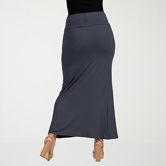 24seven Comfort Apparel Womens Mid Rise Stretch Fabric Maxi Skirt