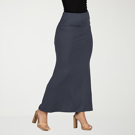24seven Comfort Apparel Womens Mid Rise Stretch Fabric Maxi Skirt