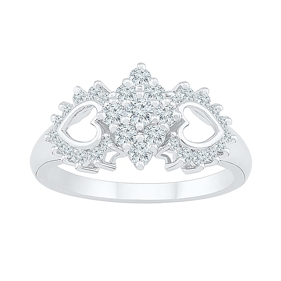 Womens 1/2 CT. T.W. Natural White Diamond 10K Gold Heart Cluster Cocktail Ring