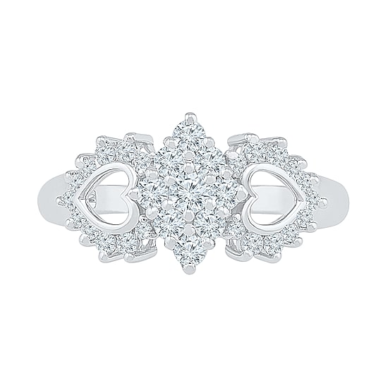 Womens 1/2 CT. T.W. Natural White Diamond 10K Gold Heart Cluster Cocktail Ring