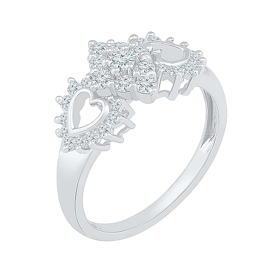 Womens 1/2 CT. T.W. Natural White Diamond 10K Gold Heart Cluster Cocktail Ring