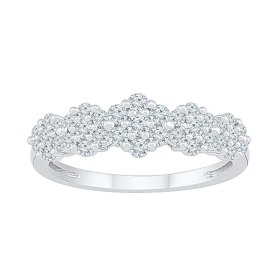 Womens 2MM 5/8 CT. T.W. Natural White Diamond 10K Gold Flower Cluster Band