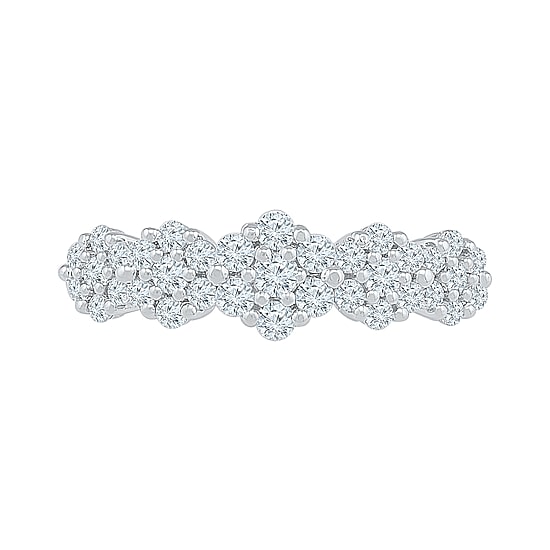 Womens 2MM 5/8 CT. T.W. Natural White Diamond 10K Gold Flower Cluster Band