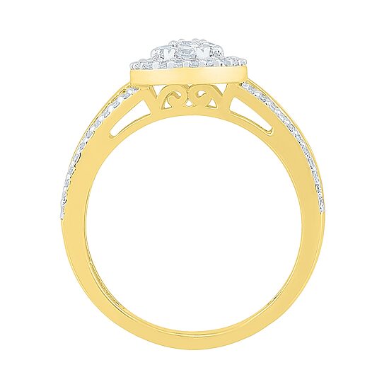 Womens 3/4 CT. T.W. Natural White Diamond 10K Gold Pear Cluster Halo Cocktail Ring