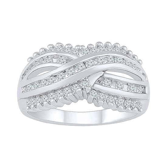 Womens 2MM 5/8 CT. T.W. Natural White Diamond 10K Gold Cluster Crossover Band