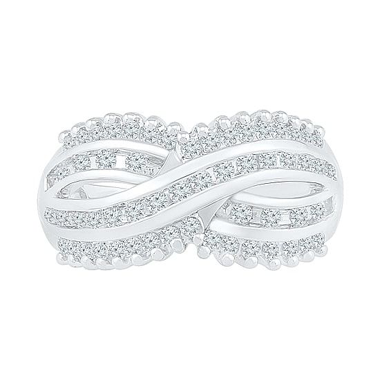 Womens 2MM 5/8 CT. T.W. Natural White Diamond 10K Gold Cluster Crossover Band