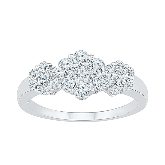 Womens 3/4 CT. T.W. Natural White Diamond 10K Gold Flower Cluster Cocktail Ring