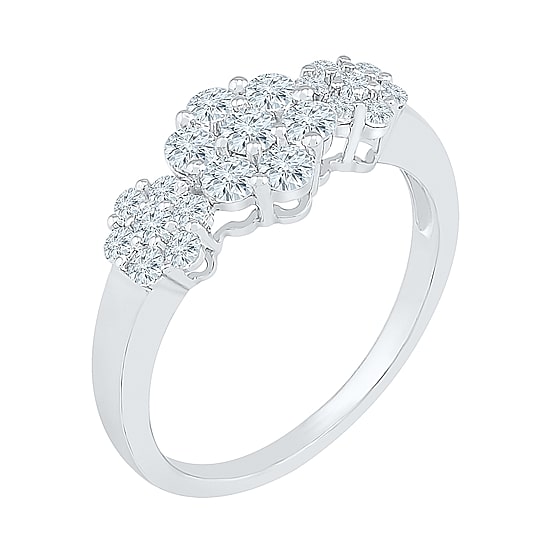Womens 3/4 CT. T.W. Natural White Diamond 10K Gold Flower Cluster Cocktail Ring