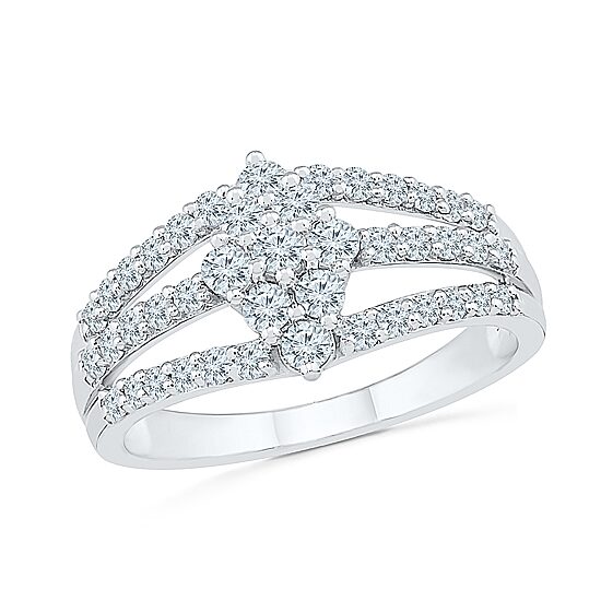 Womens 3/4 CT. T.W. Natural White Diamond 10K Gold Cluster Cocktail Ring
